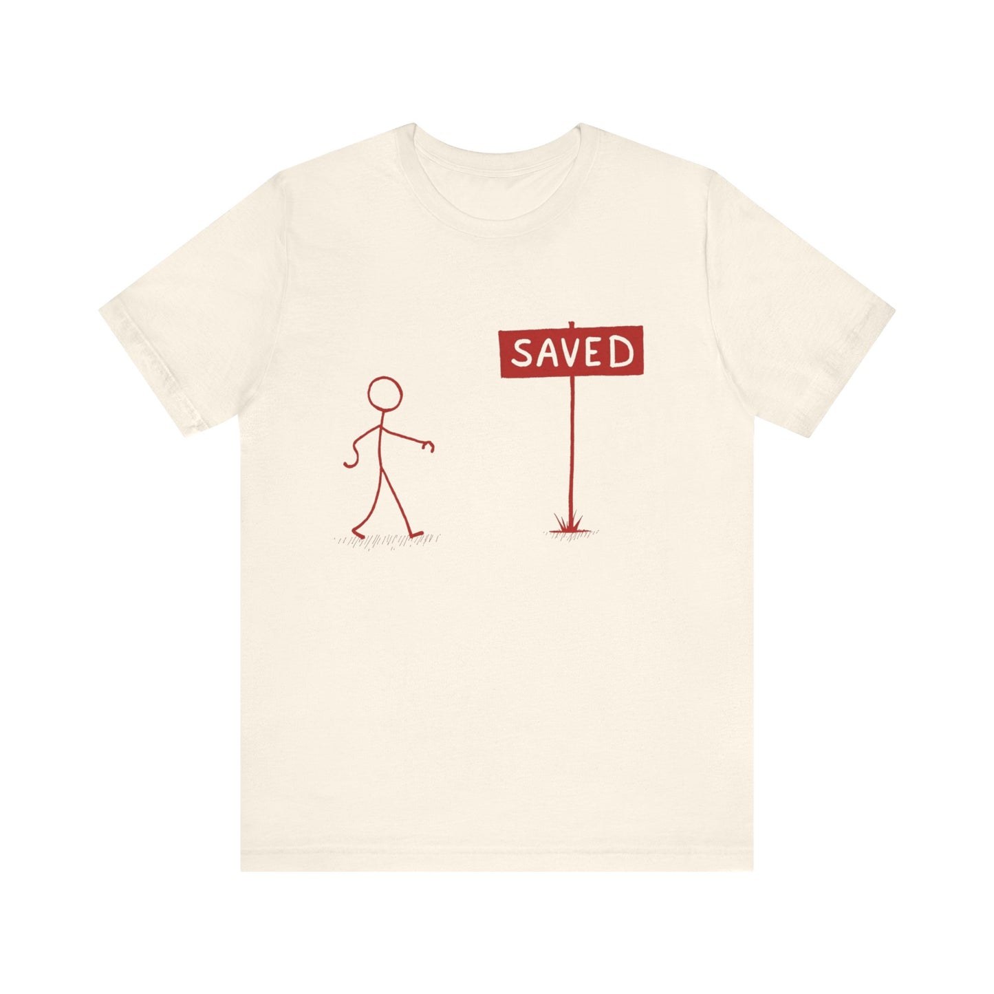 Simple 'Saved' Christian t-shirt – minimalist faith-based design by Klippette"