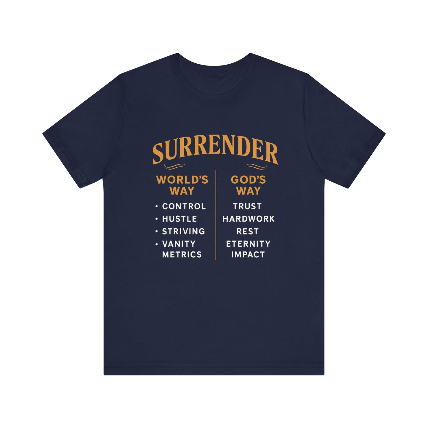 A minimalist design featuring the word "Surrender" in soft, flowing script symbolizing peace, release, and spiritual trust.