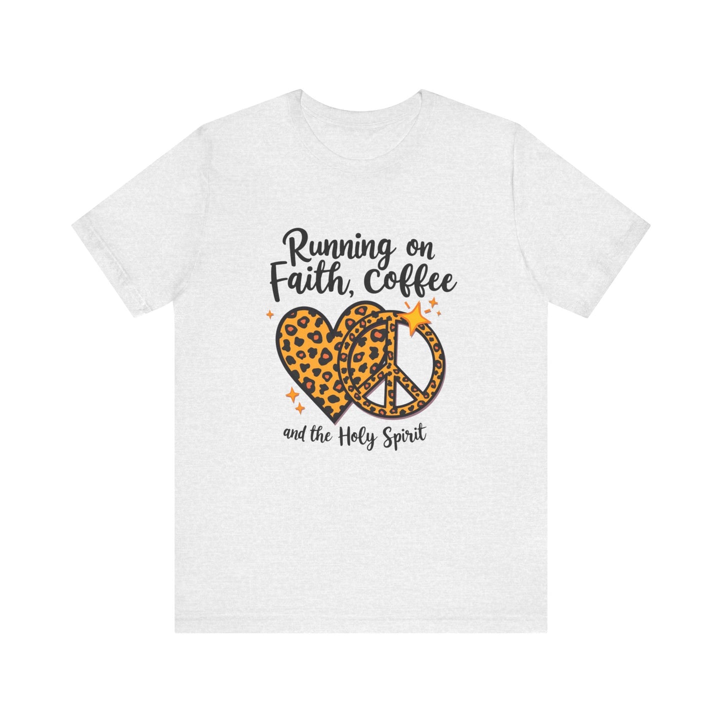 Fun and faith-filled tee – 'Running on Faith, Coffee and the Holy Spirit' Christian design by Klippette