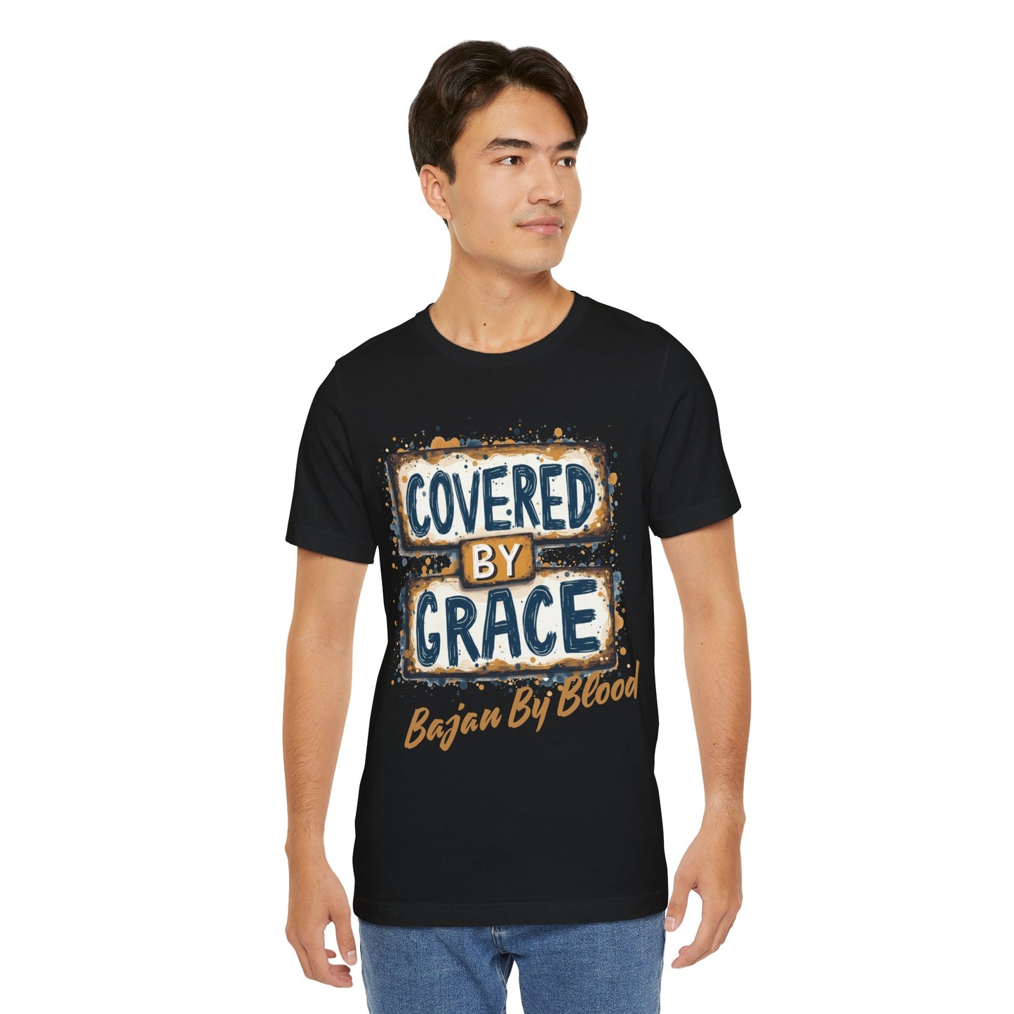Christian apparel with 'Covered by Grace' message – faith and grace-themed t-shirt by Klippette"