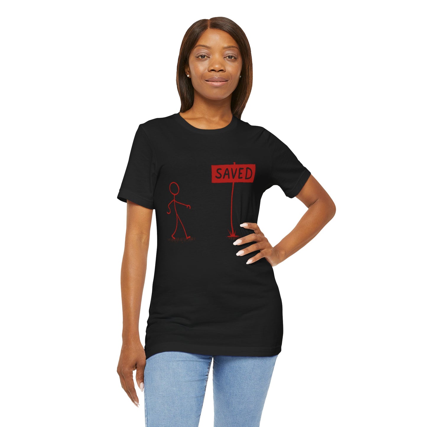 Simple 'Saved' Christian t-shirt – minimalist faith-based design by Klippette"
