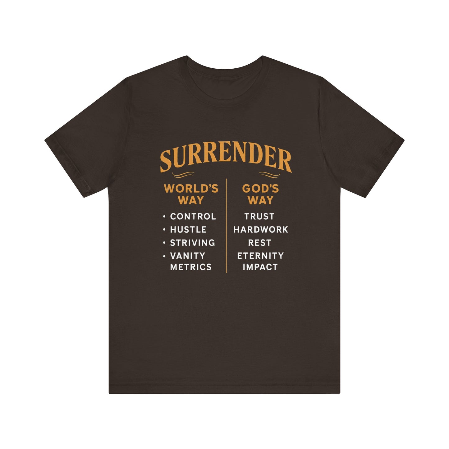 A minimalist design featuring the word "Surrender" in soft, flowing script symbolizing peace, release, and spiritual trust.