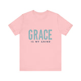 Faith-based apparel with 'Grace is my grind' text – Christian motivational t-shirt by Klippette"

