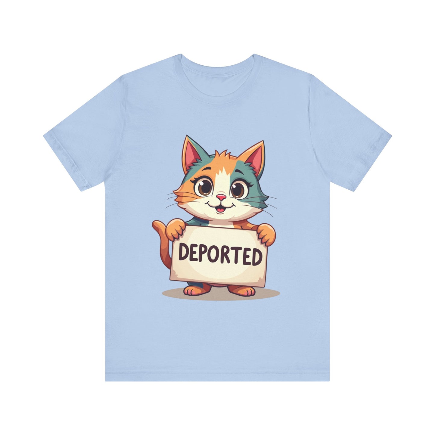 Humorous cat-themed t-shirt with 'Cat Deportation' design – playful and faith-friendly style by Klippette