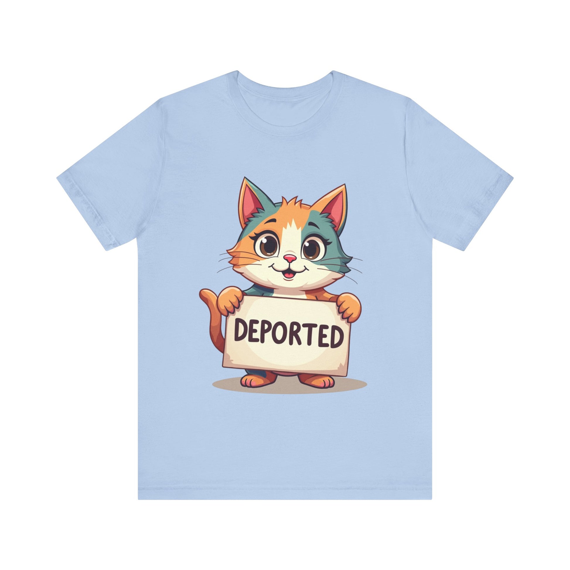 Humorous cat-themed t-shirt with 'Cat Deportation' design – playful and faith-friendly style by Klippette