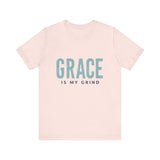 Faith-based apparel with 'Grace is my grind' text – Christian motivational t-shirt by Klippette"

