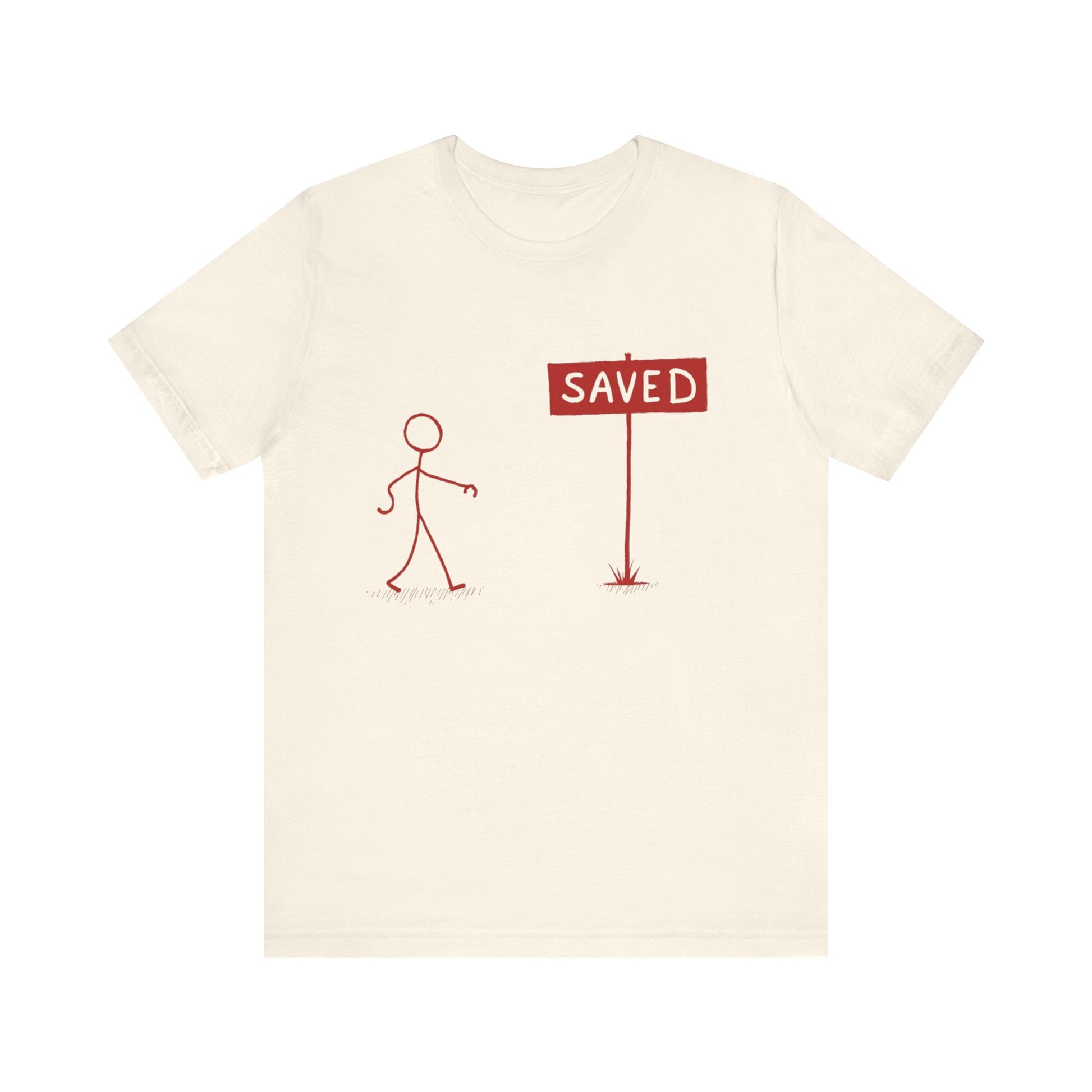 Simple 'Saved' Christian t-shirt – minimalist faith-based design by Klippette"