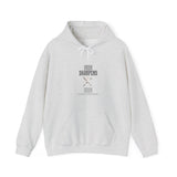 Gray hoodie with 'Iron Sharpens Iron' text on a white background