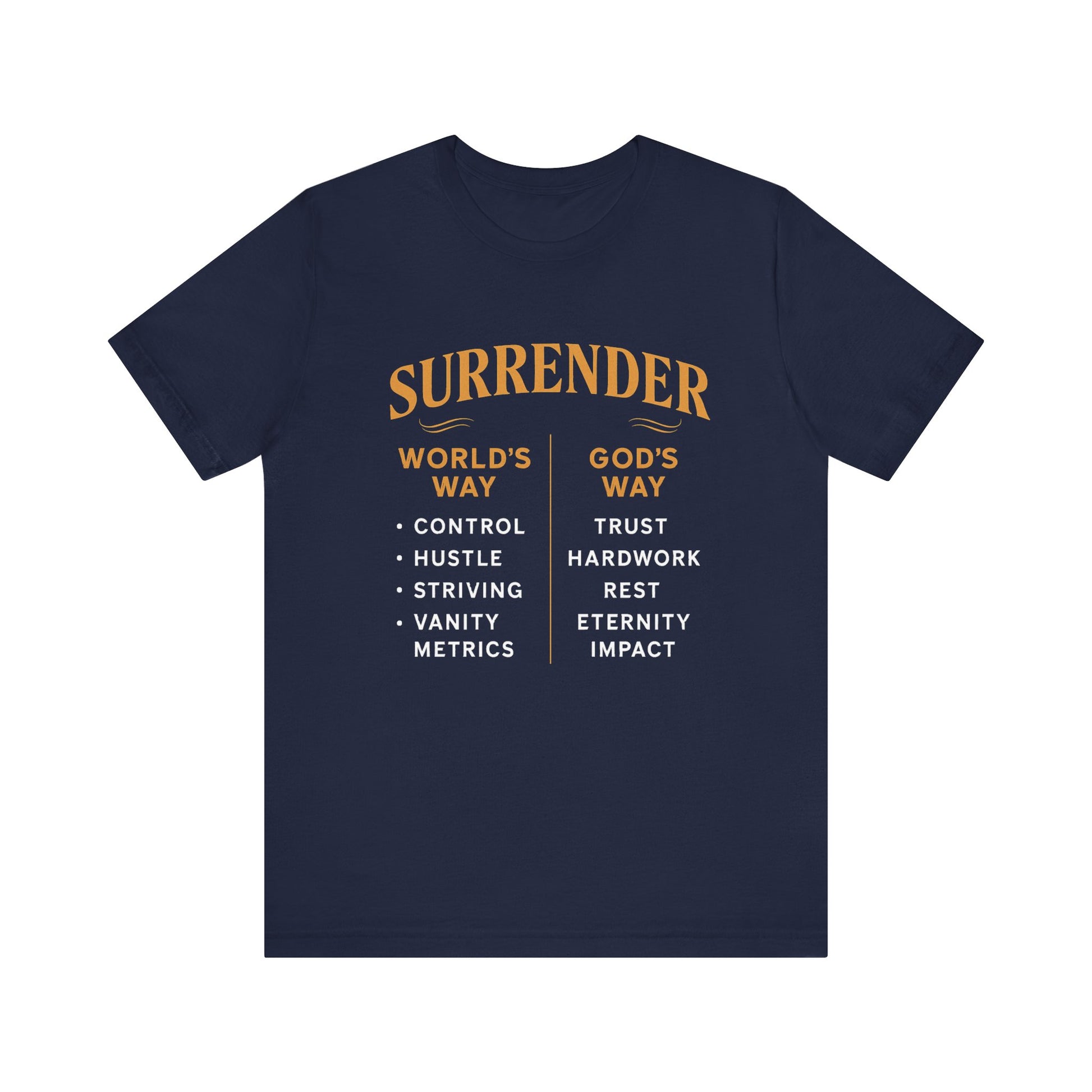 A minimalist design featuring the word "Surrender" in soft, flowing script symbolizing peace, release, and spiritual trust.