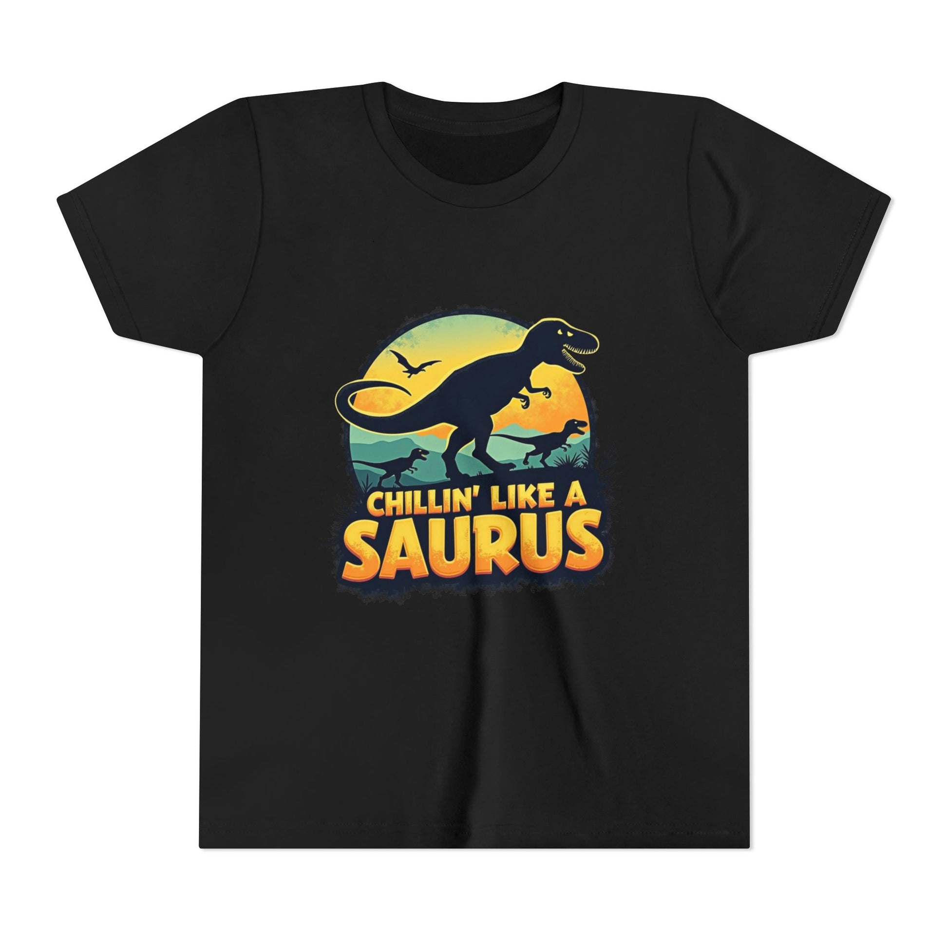 Fun dinosaur with the phrase "Chillin’ Like a Saurus" – playful summer kids t-shirt design