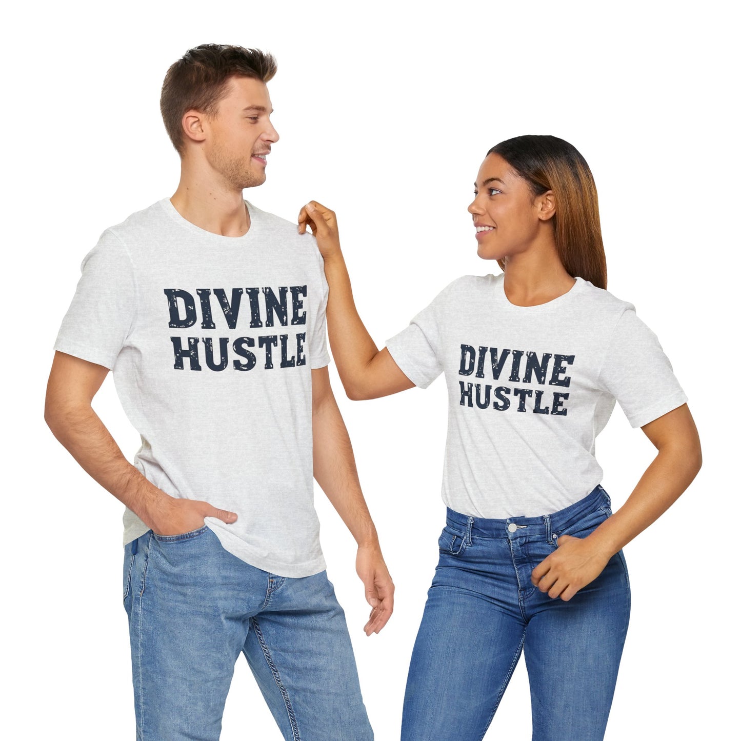 Modern Christian t-shirt with 'Divine Hustle' design – spiritual ambition theme by Klippette