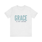 Faith-based apparel with 'Grace is my grind' text – Christian motivational t-shirt by Klippette"

