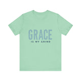 Faith-based apparel with 'Grace is my grind' text – Christian motivational t-shirt by Klippette"

