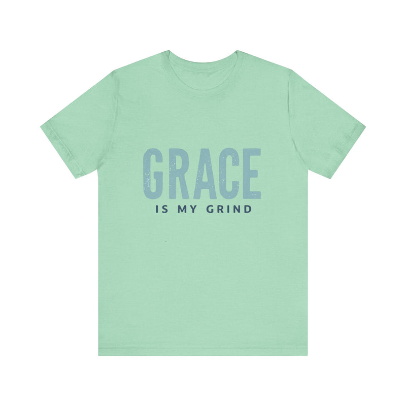 Faith-based apparel with 'Grace is my grind' text – Christian motivational t-shirt by Klippette"


