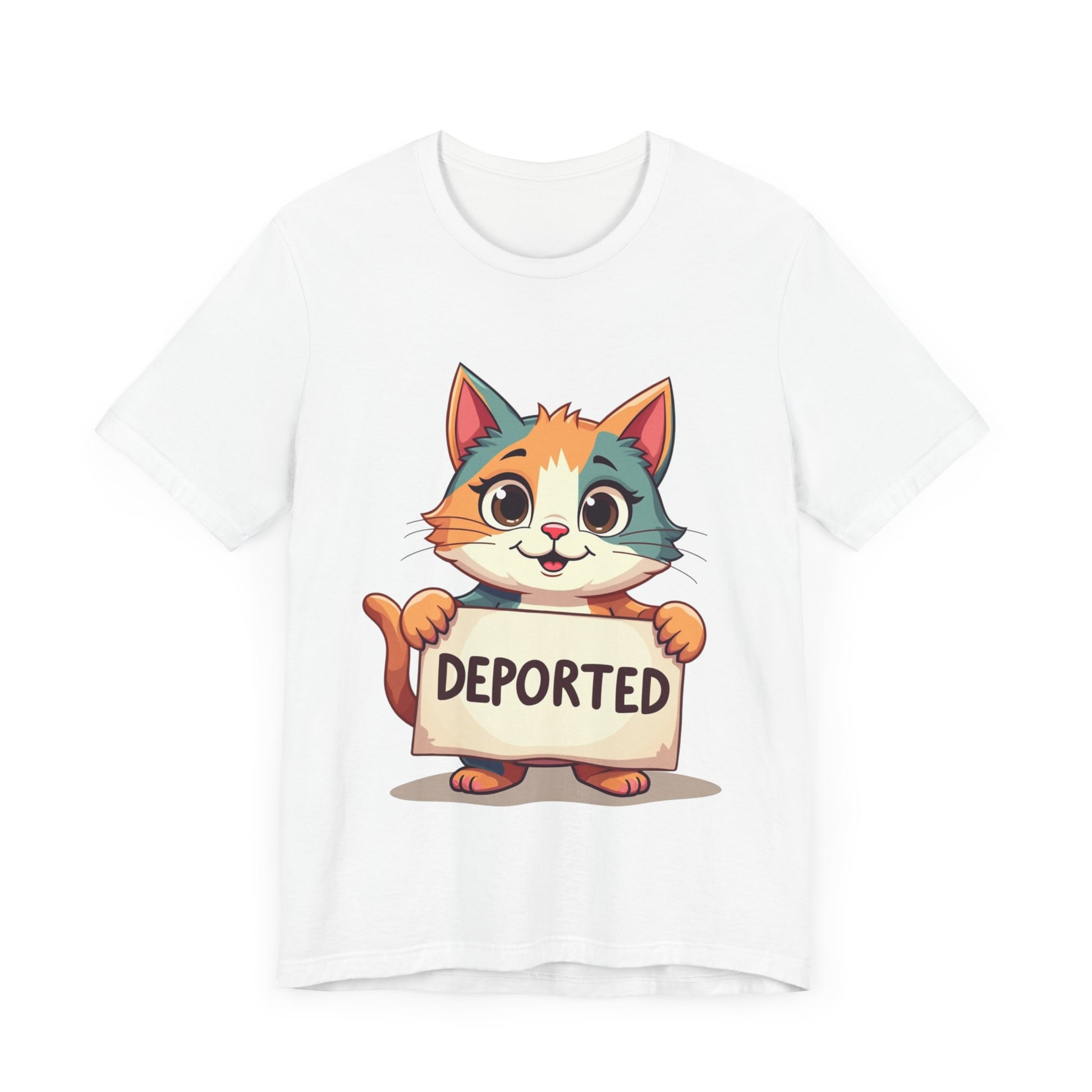 Humorous cat-themed t-shirt with 'Cat Deportation' design – playful and faith-friendly style by Klippette