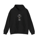 Black hoodie with text Iron sharpens Iron and graphic on a white background