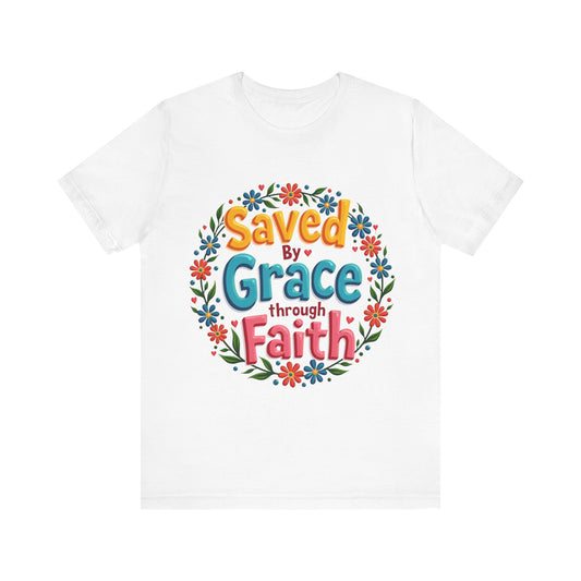 Faith-based tee with 'Saved by Grace' message – Christian apparel inspired by Ephesians 2:8 by Klippette"