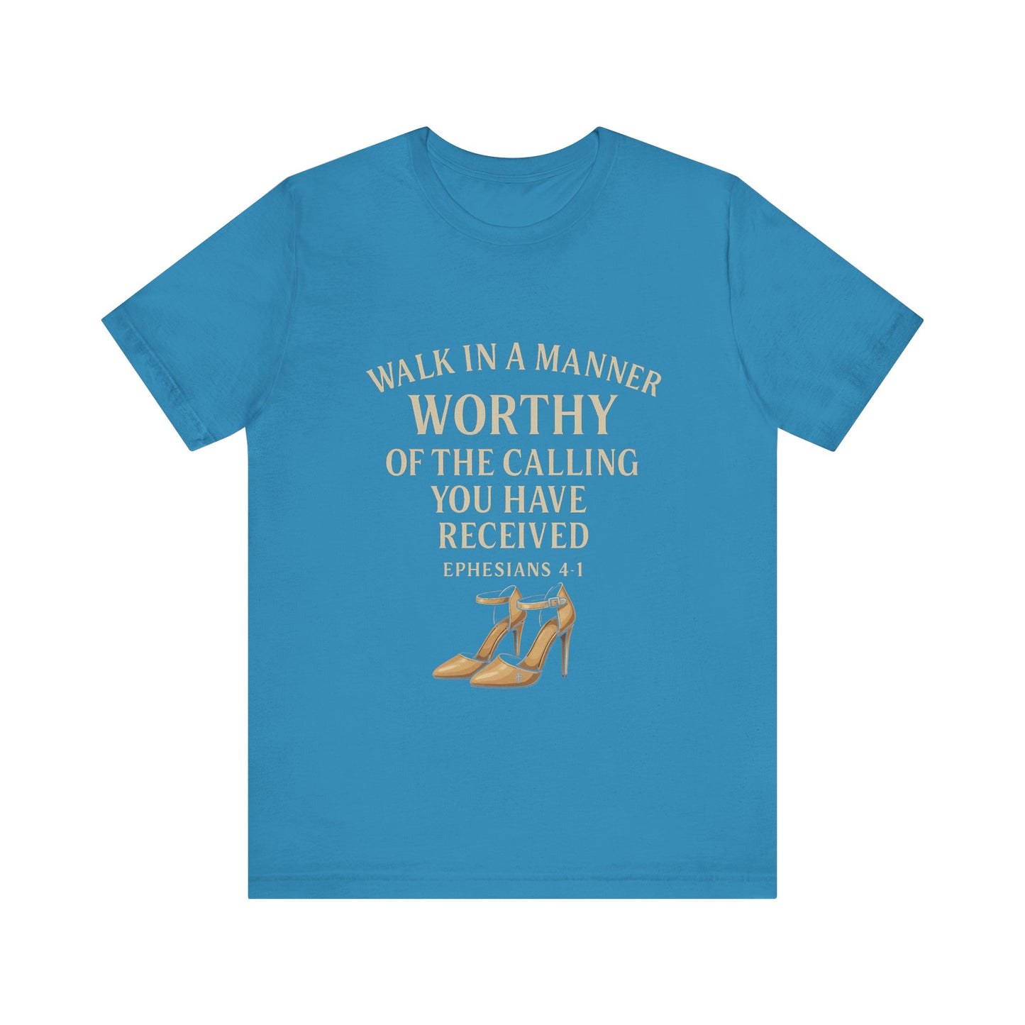T-shirt design with the phrase "Walk in the manner of the calling you have received" inspired by Ephesians 4:1 – Christian faith apparel