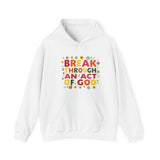Bold multicolored text that reads “Breakthrough An act of God”  symbolizing spiritual strength and resilience under pressure.