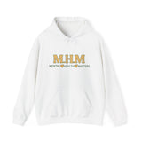 Hoodie design featuring the bold acronym M.H.M with the full text “Mental Health Matters” in modern, expressive lettering.