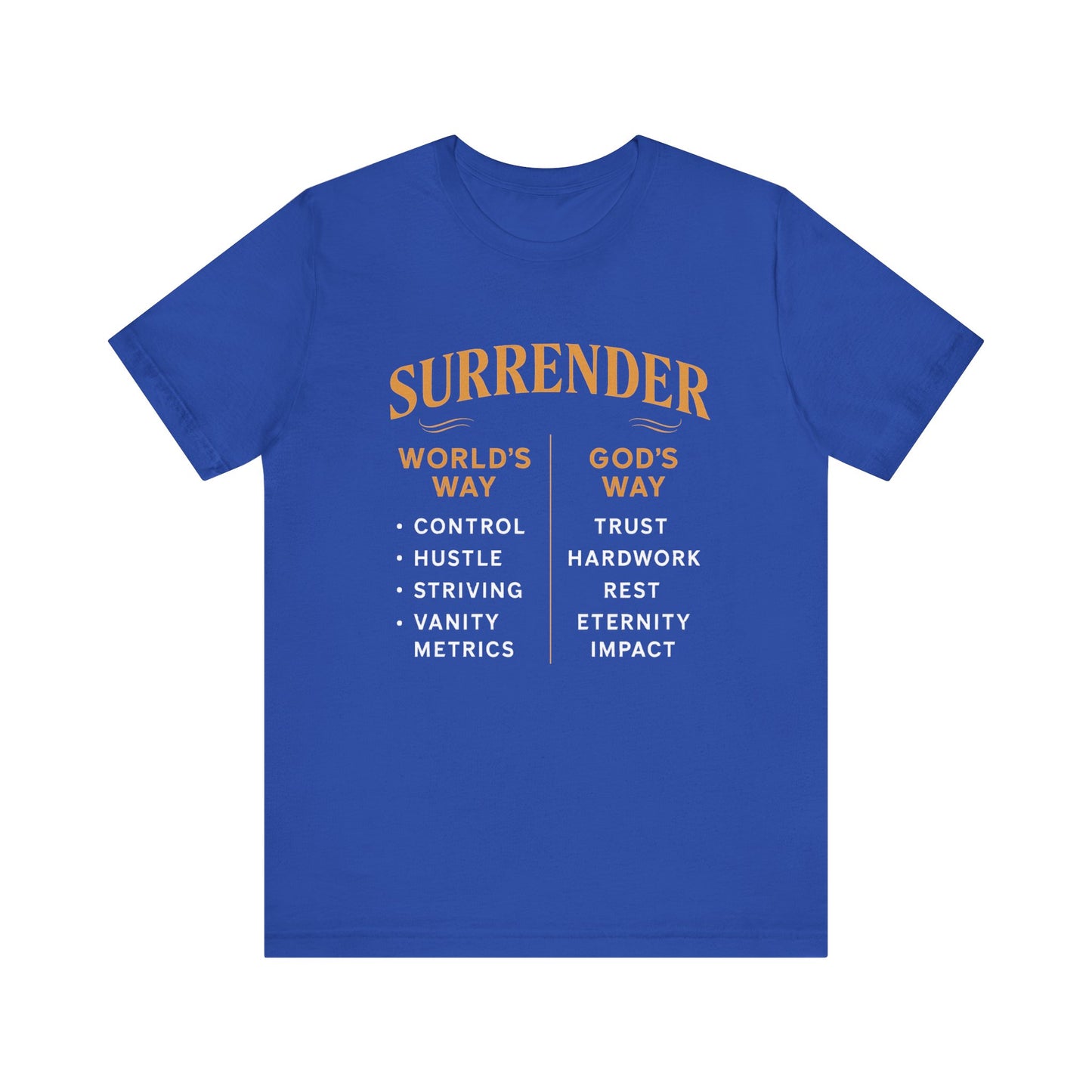 A minimalist design featuring the word "Surrender" in soft, flowing script symbolizing peace, release, and spiritual trust.