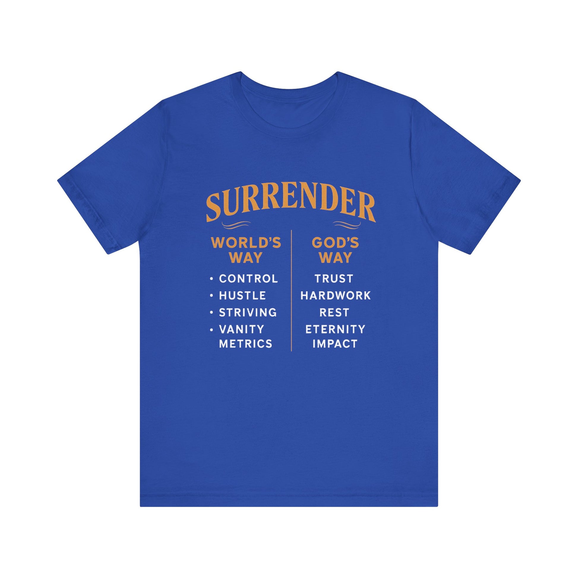 A minimalist design featuring the word "Surrender" in soft, flowing script symbolizing peace, release, and spiritual trust.