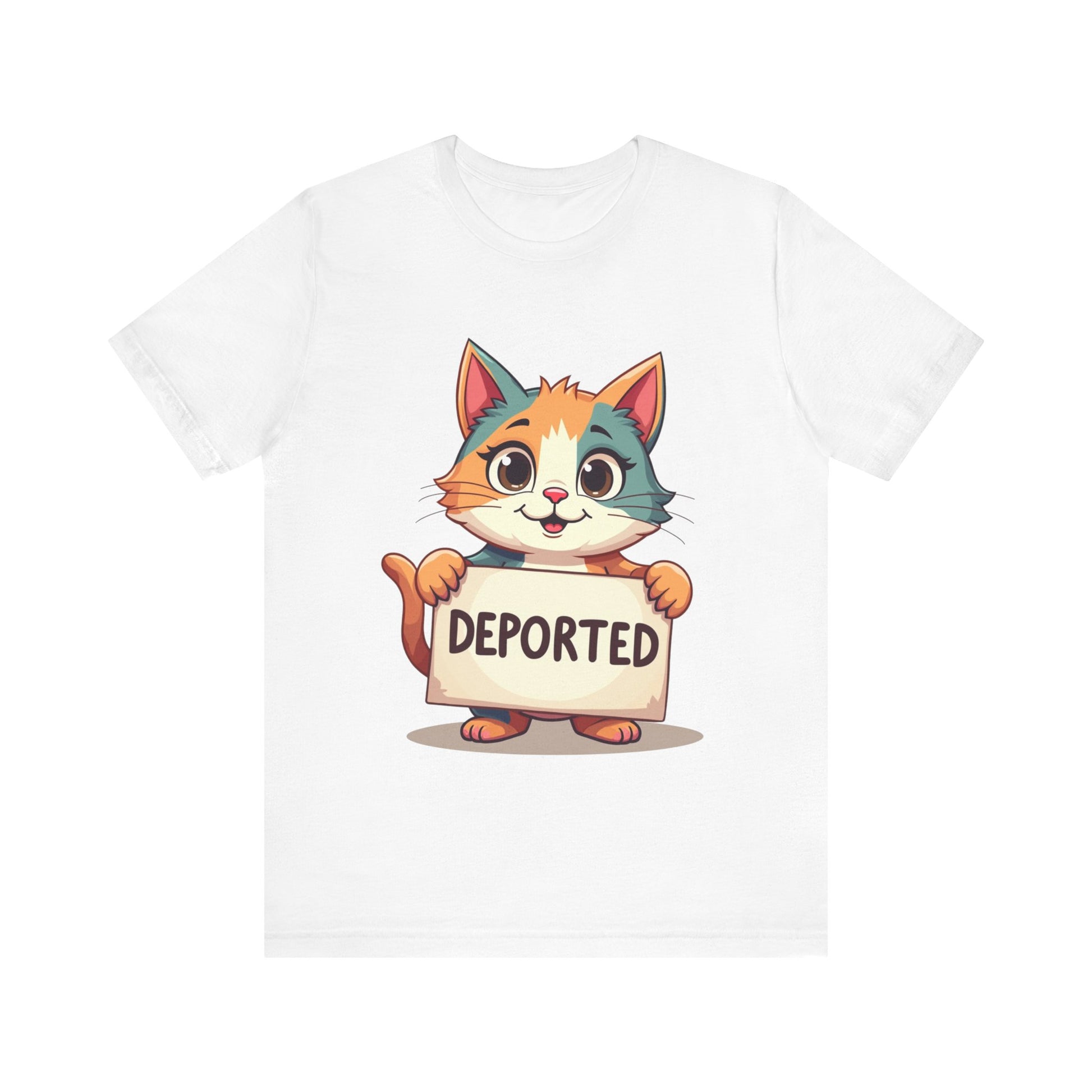 Humorous cat-themed t-shirt with 'Cat Deportation' design – playful and faith-friendly style by Klippette