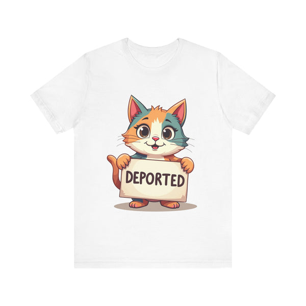 Humorous cat-themed t-shirt with 'Cat Deportation' design – playful and faith-friendly style by Klippette