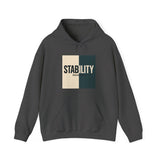 A hoodie with a bold, graphic design featuring the word “STABILITY” split across two contrasting colored backgrounds, with half the word on each side. Referenced scripture Isaiah 26:3 anchors the message visually and spiritually.