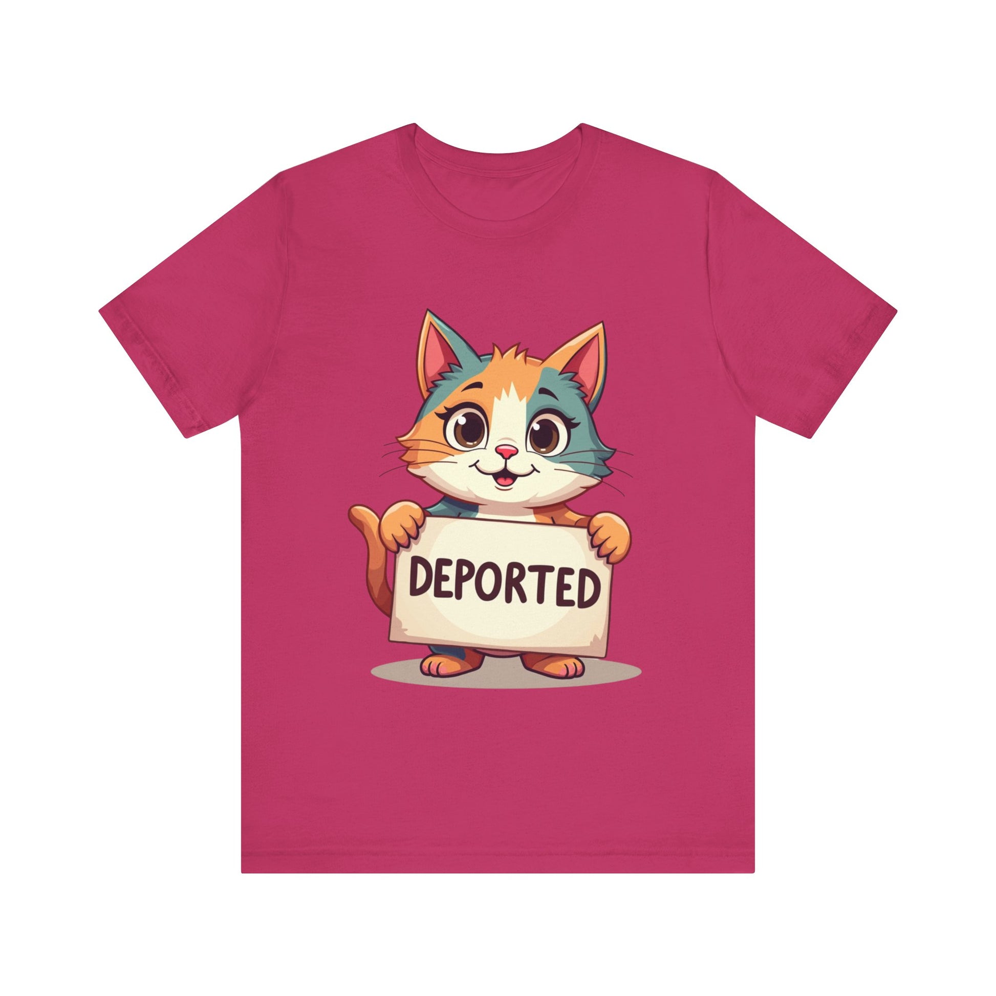 Humorous cat-themed t-shirt with 'Cat Deportation' design – playful and faith-friendly style by Klippette
