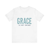 Faith-based apparel with 'Grace is my grind' text – Christian motivational t-shirt by Klippette"

