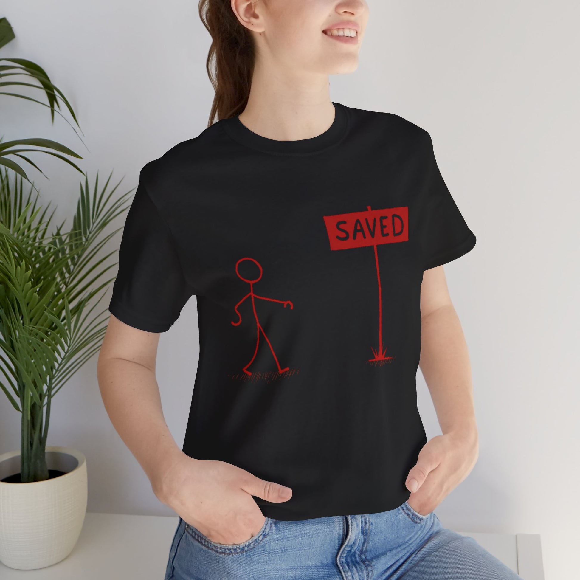 Simple 'Saved' Christian t-shirt – minimalist faith-based design by Klippette"