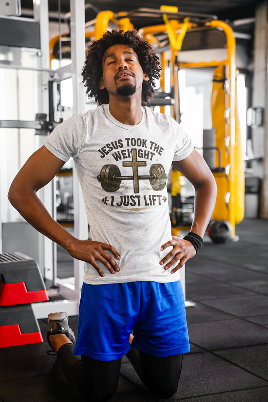 Jesus Took the Weight. I Just Lift. | Faith & Fitness Tee - Klippette Joy