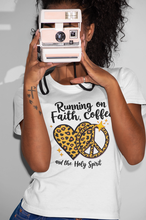 Running On Faith, Coffee and the Holy Spirit T-Shirt - Klippette Joy