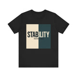 A bold, graphic design featuring the word “STABILITY” split across two contrasting colored backgrounds, with half the word on each side. Referenced scripture Isaiah 26:3 anchors the message visually and spiritually.