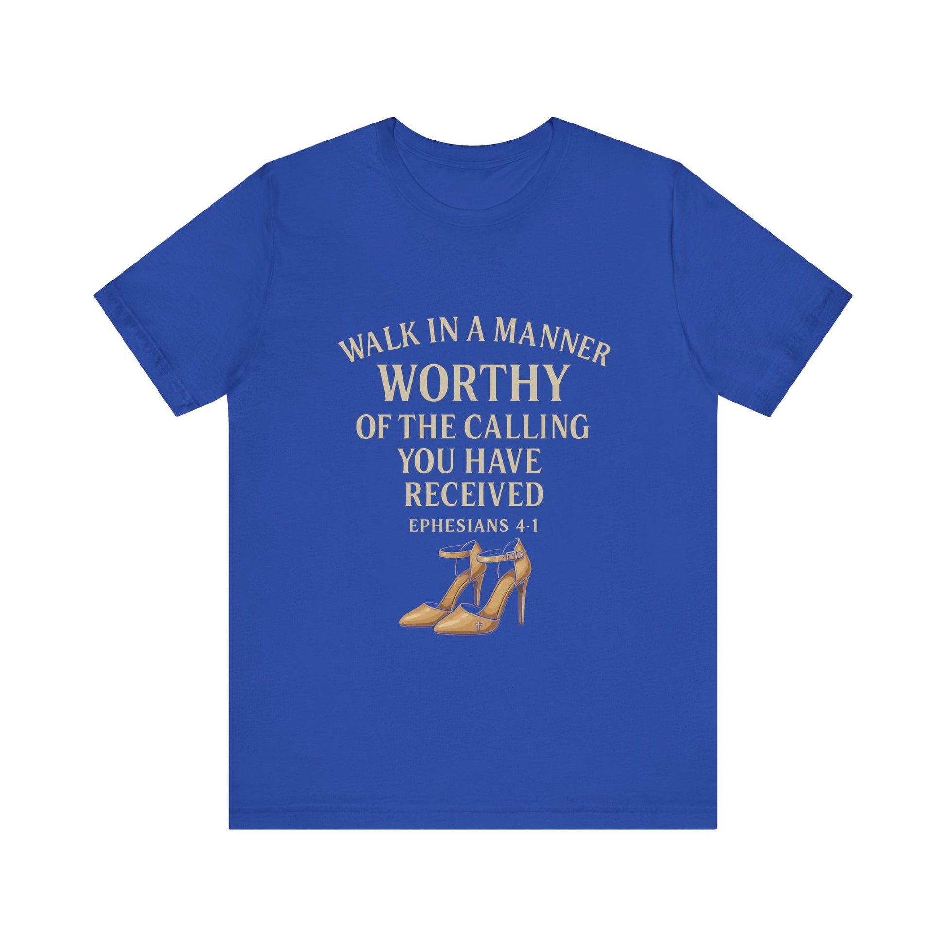 T-shirt design with the phrase "Walk in the manner of the calling you have received" inspired by Ephesians 4:1 – Christian faith apparel