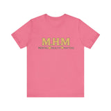 Shirt design featuring the bold acronym M.H.M with the full text “Mental Health Matters” in modern, expressive lettering.