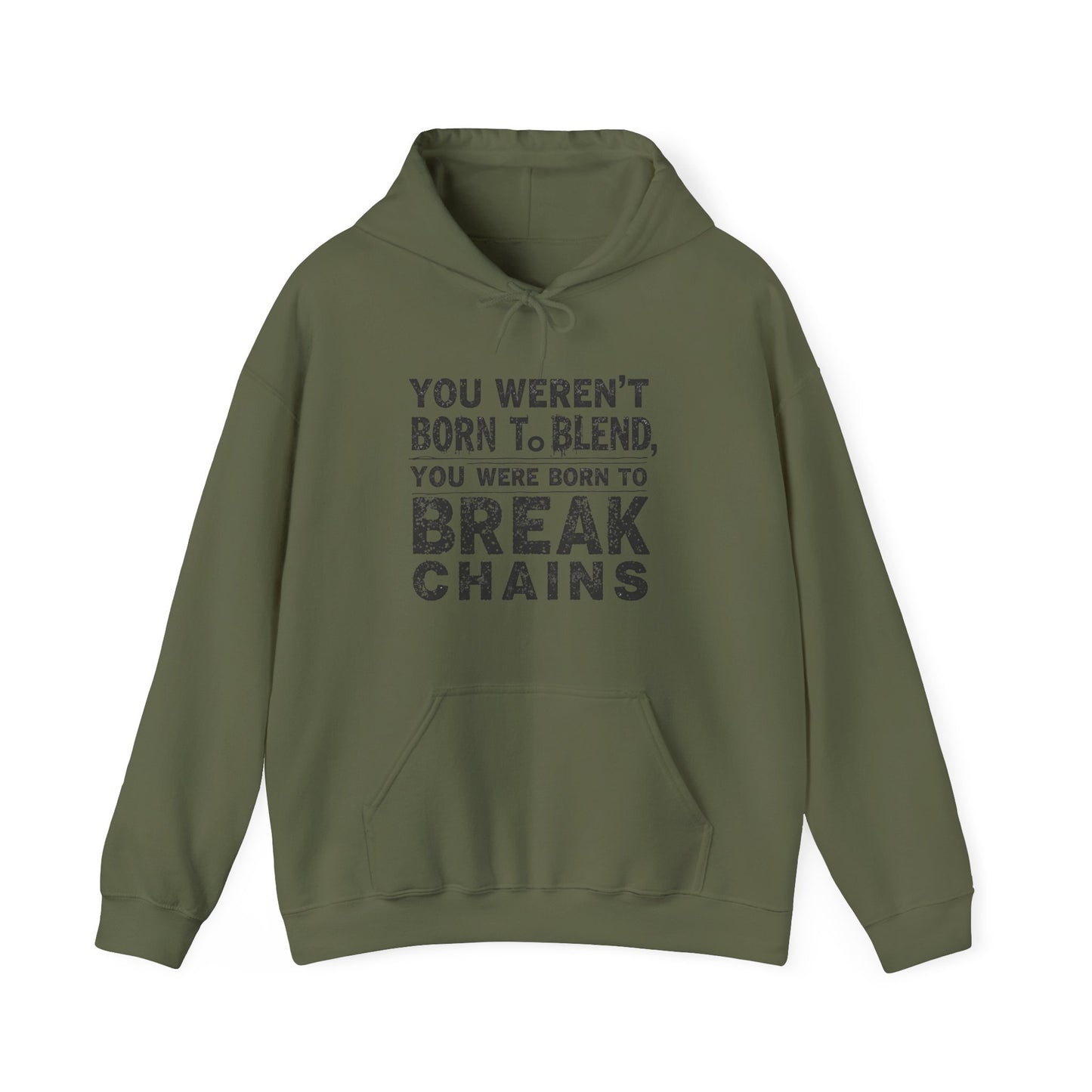 Christian T-shirt that says “You Weren' Born To Blend, You Were Born To Break Chains” in bold, inspirational Christian Wear