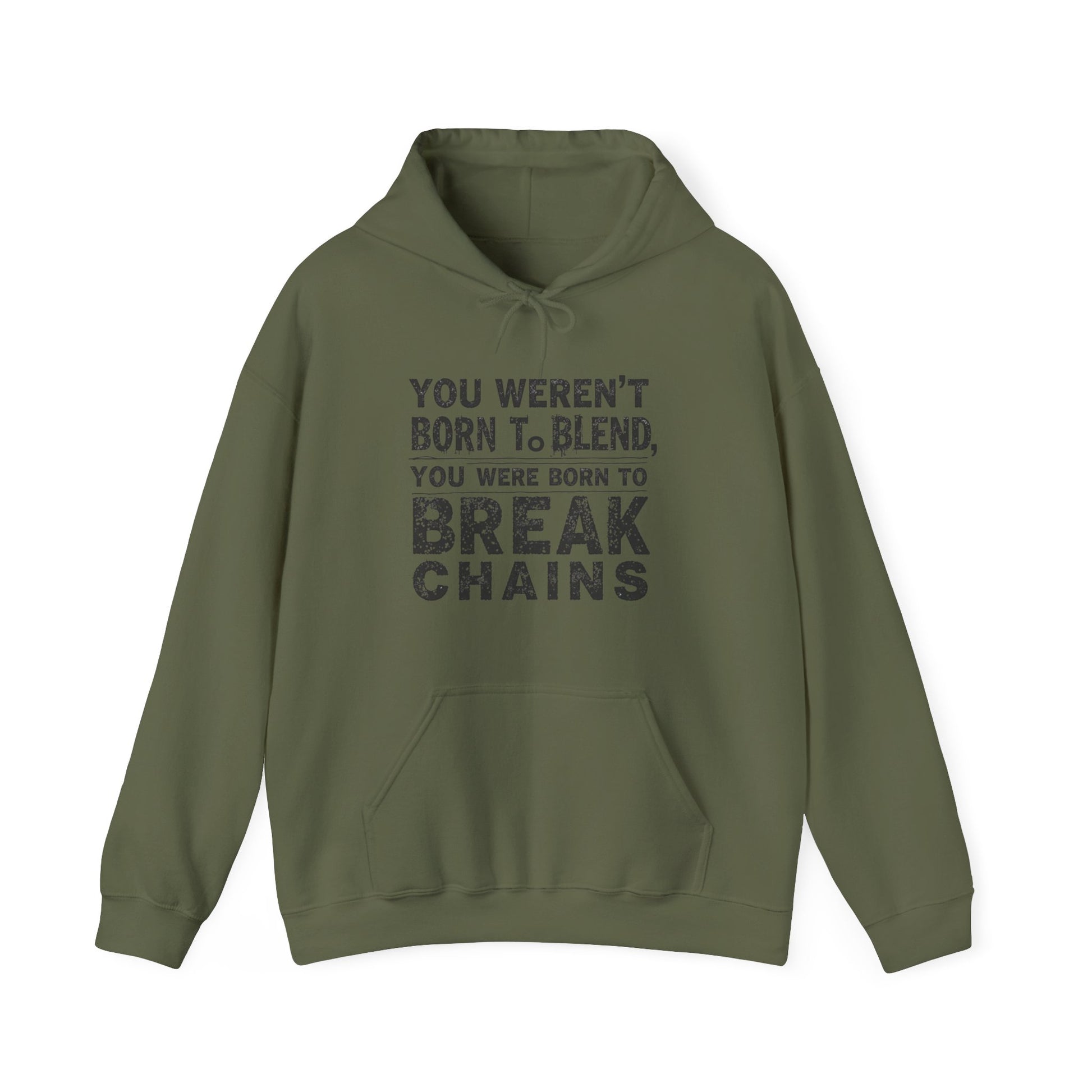 Christian T-shirt that says “You Weren' Born To Blend, You Were Born To Break Chains” in bold, inspirational Christian Wear