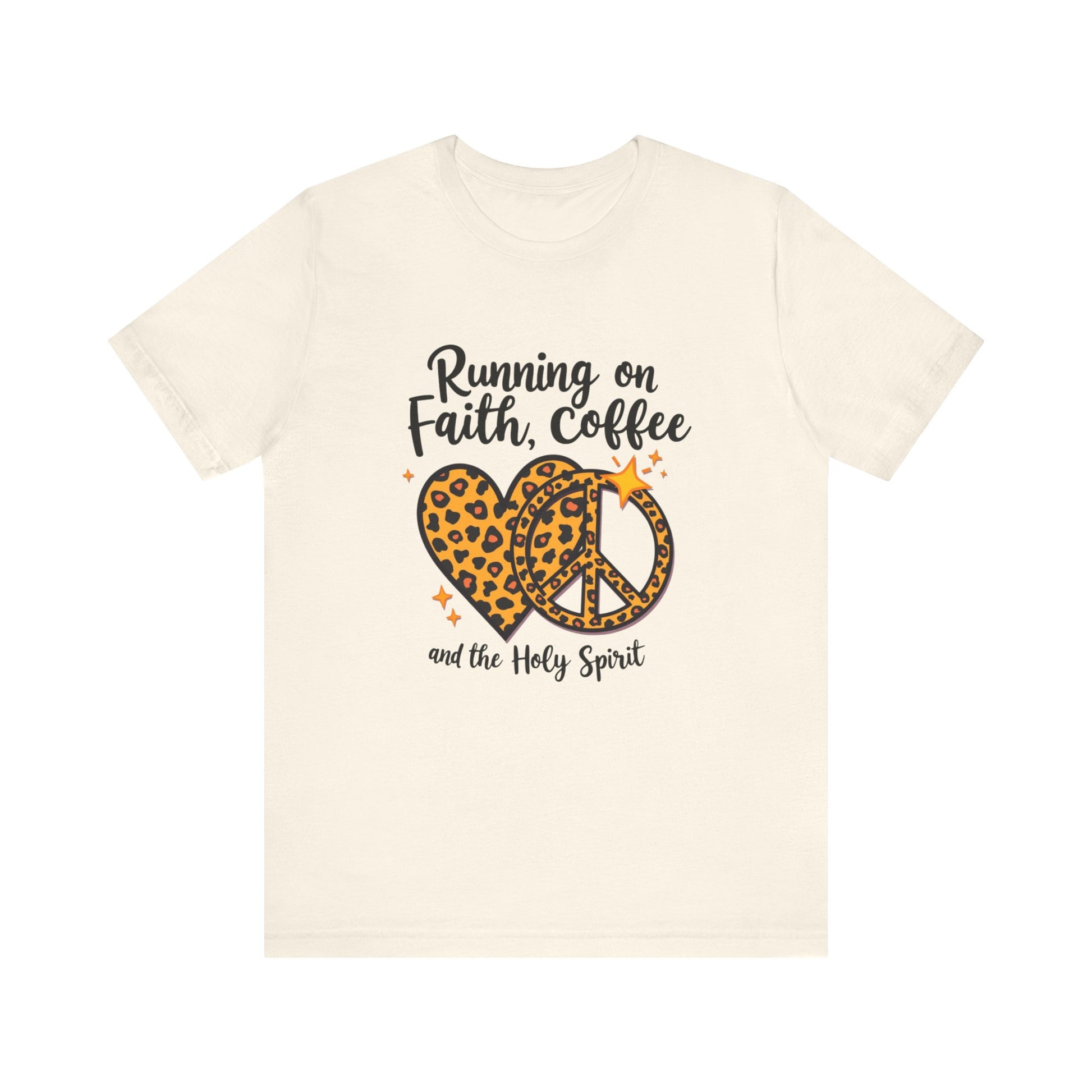 Fun and faith-filled tee – 'Running on Faith, Coffee and the Holy Spirit' Christian design by Klippette