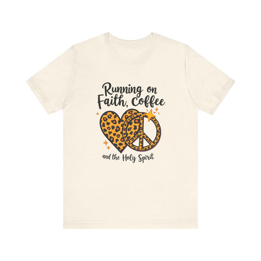 Fun and faith-filled tee – 'Running on Faith, Coffee and the Holy Spirit' Christian design by Klippette
