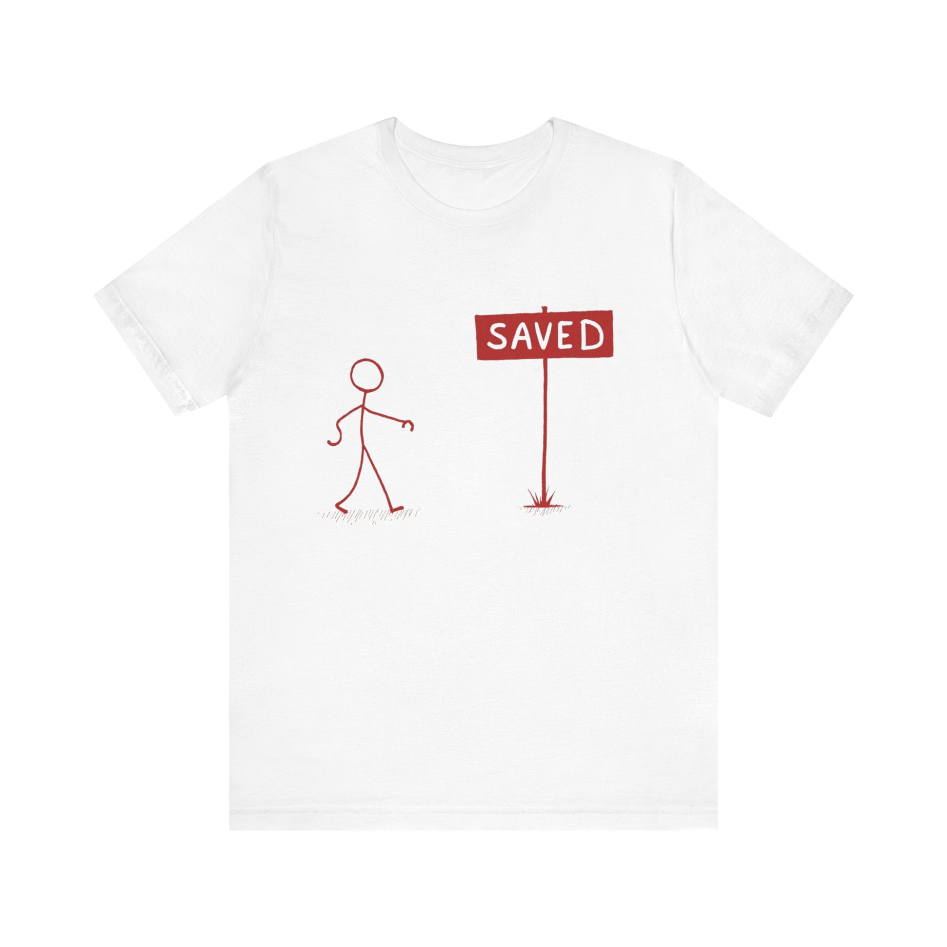 Simple 'Saved' Christian t-shirt – minimalist faith-based design by Klippette"