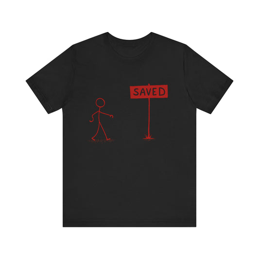 Simple 'Saved' Christian t-shirt – minimalist faith-based design by Klippette"