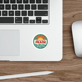 Laptop with a sticker on a wooden desk