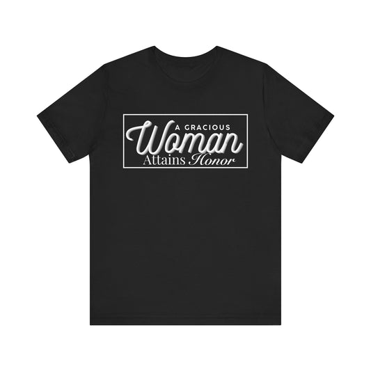 A Gracious Woman' Christian t-shirt – scripture-inspired feminine strength design by Klippette