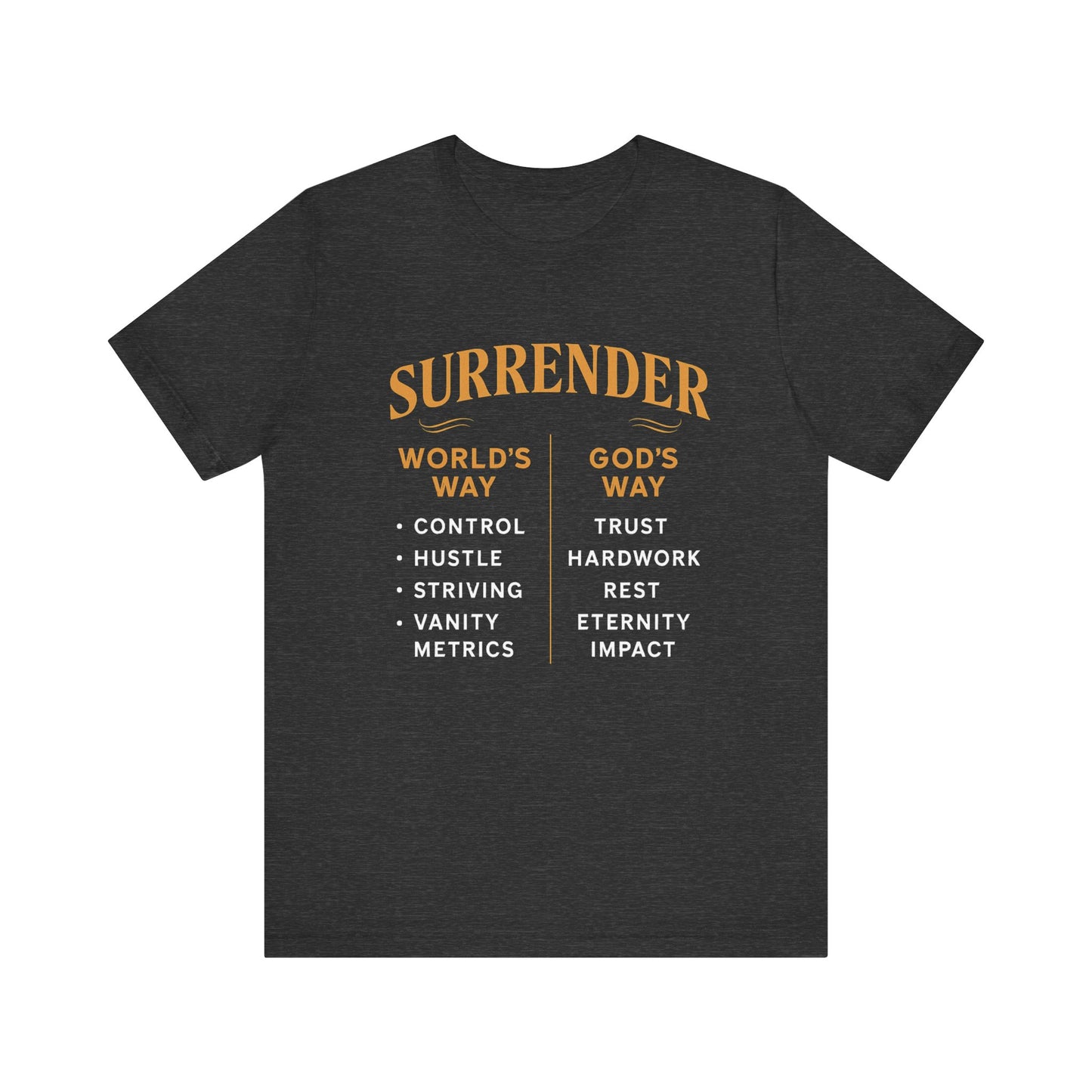 A minimalist design featuring the word "Surrender" in soft, flowing script symbolizing peace, release, and spiritual trust.