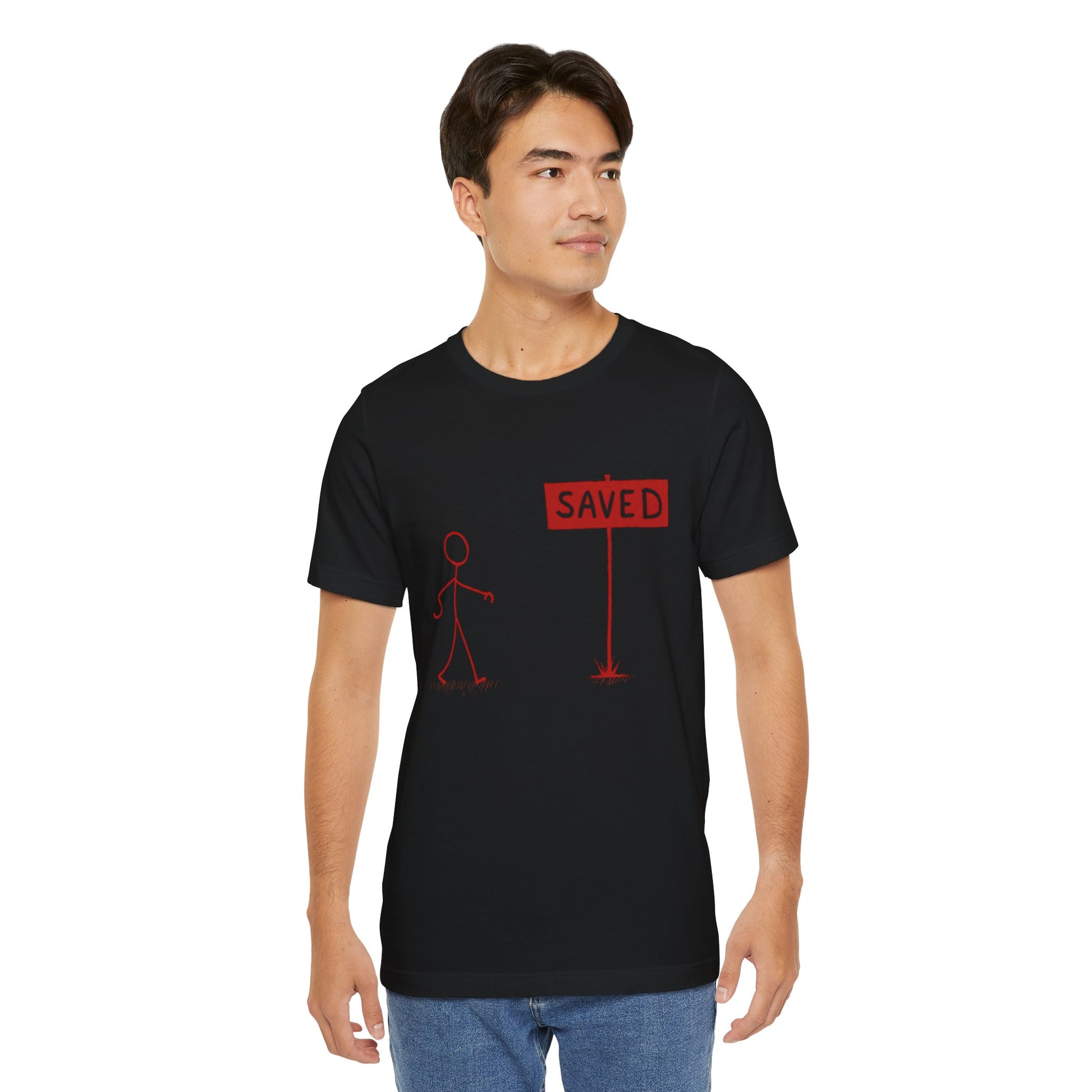 Simple 'Saved' Christian t-shirt – minimalist faith-based design by Klippette"