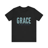 Faith-based apparel with 'Grace is my grind' text – Christian motivational t-shirt by Klippette"


