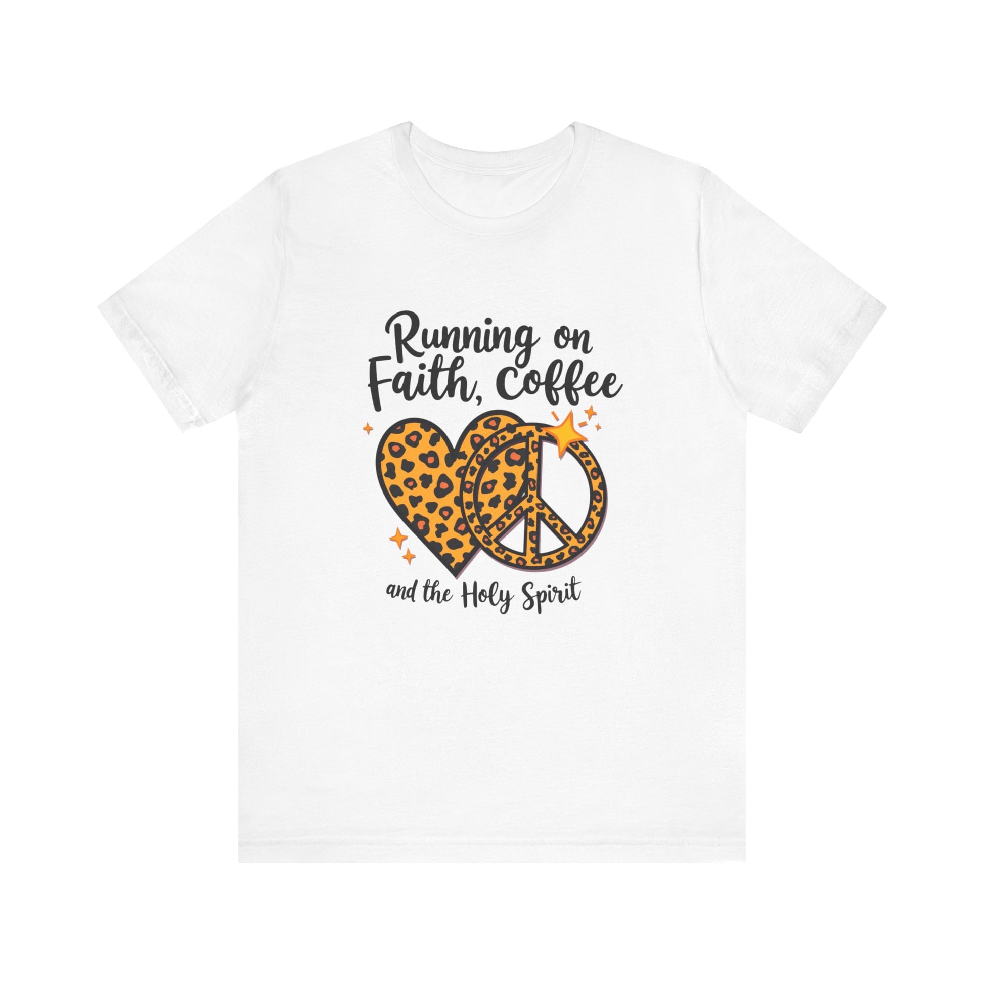 Fun and faith-filled tee – 'Running on Faith, Coffee and the Holy Spirit' Christian design by Klippette