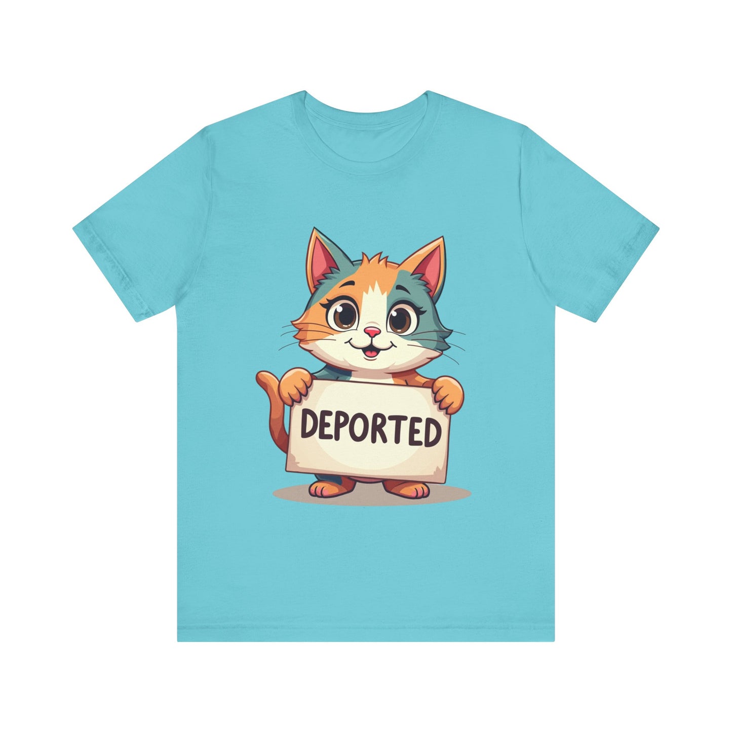 Humorous cat-themed t-shirt with 'Cat Deportation' design – playful and faith-friendly style by Klippette